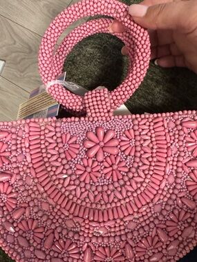 Viral New Beaded Half-Moon Handbag in Pink